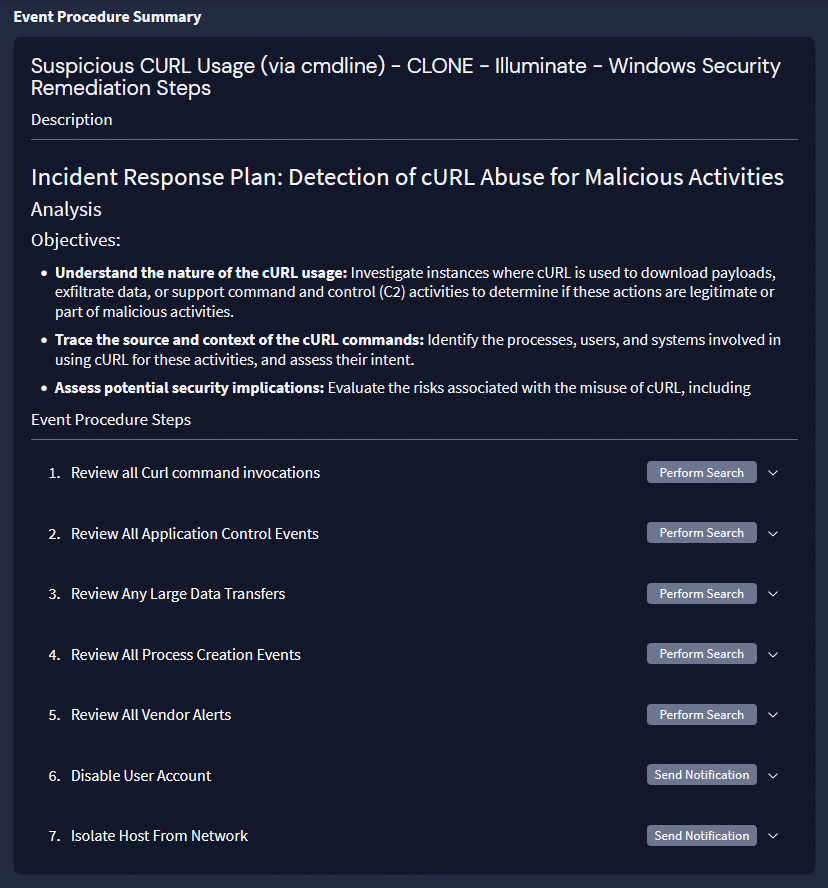Event Procedure Summary