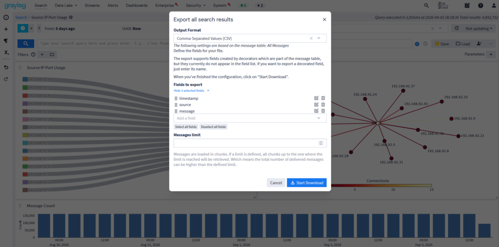 Dashboard Data export
