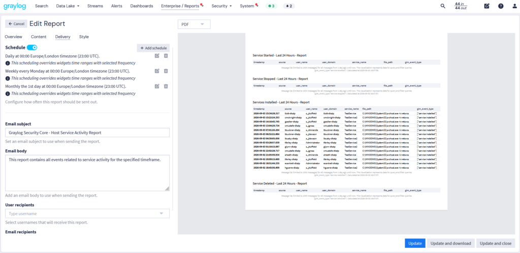 Graylog Reports Customization