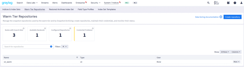 Graylog Warm Tier